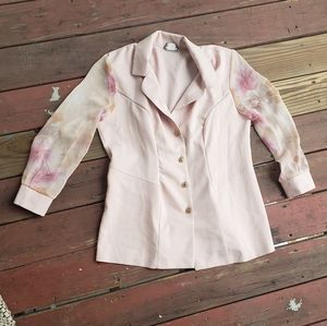 Vany Vintage Blush Pale Pink Gold Button Floral Blazer